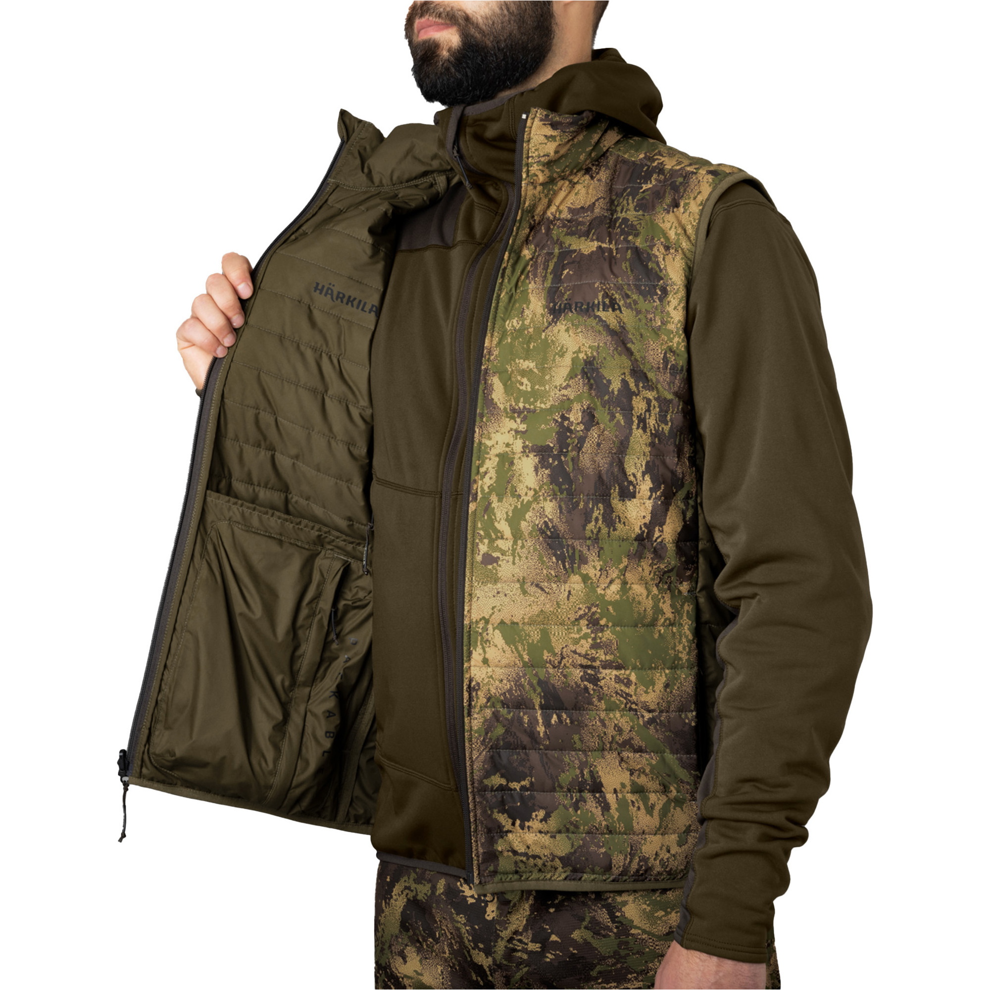 2026 Harkila Männer Hirsch Jäger Camo Reversible Packbare Weste 1201150 - Willow Green / AXIS MSPForest